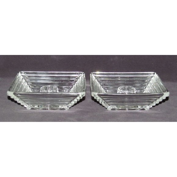 Anchor Hocking MANHATTAN Horizontal Ribbed Crystal Pair Square Candle Holders - Picture 4 of 4